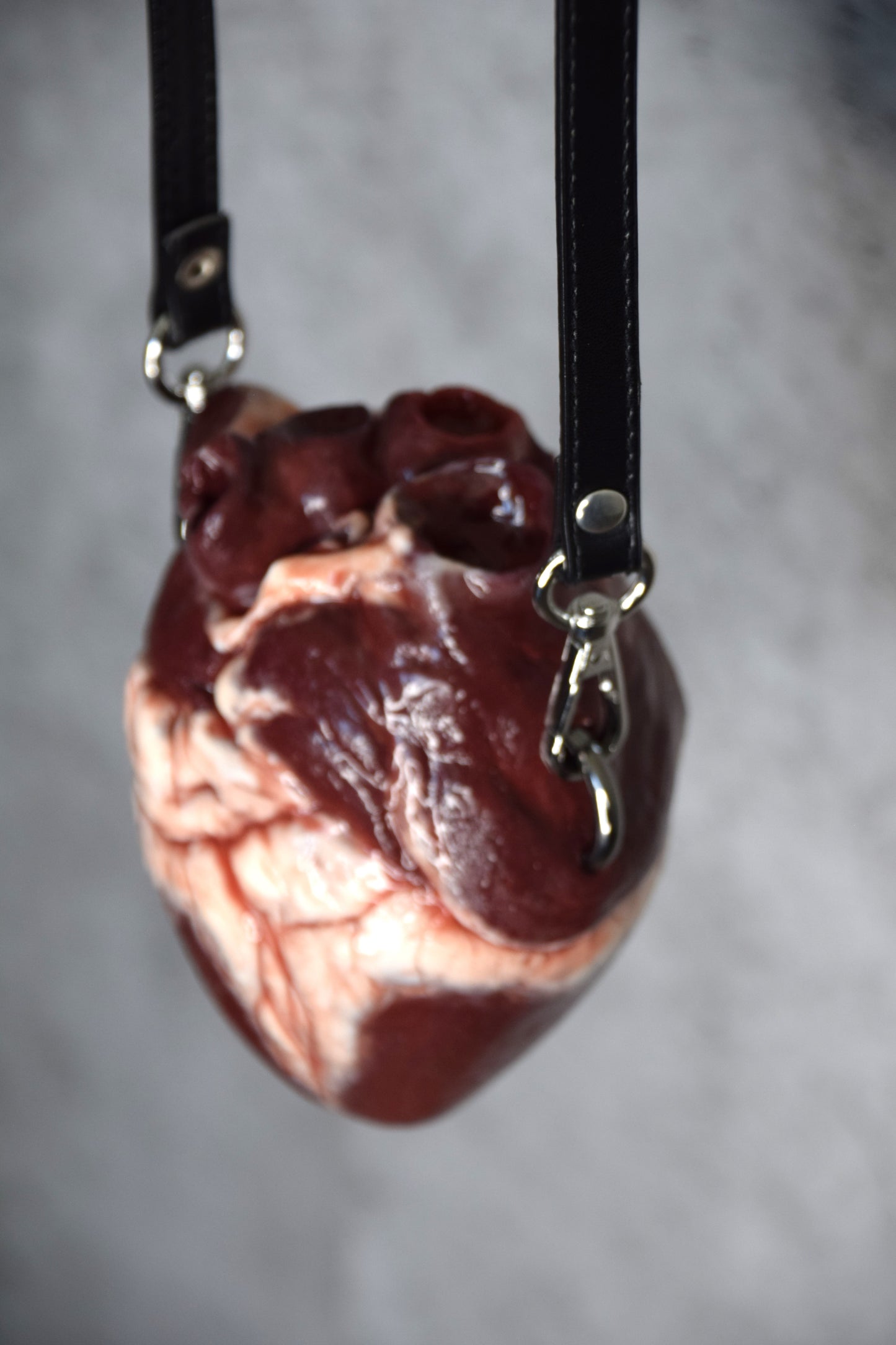 Anatomical Heart Purse 2.0, Black strap, Realistic Silicone Human Heart Crossbody Mini Bag