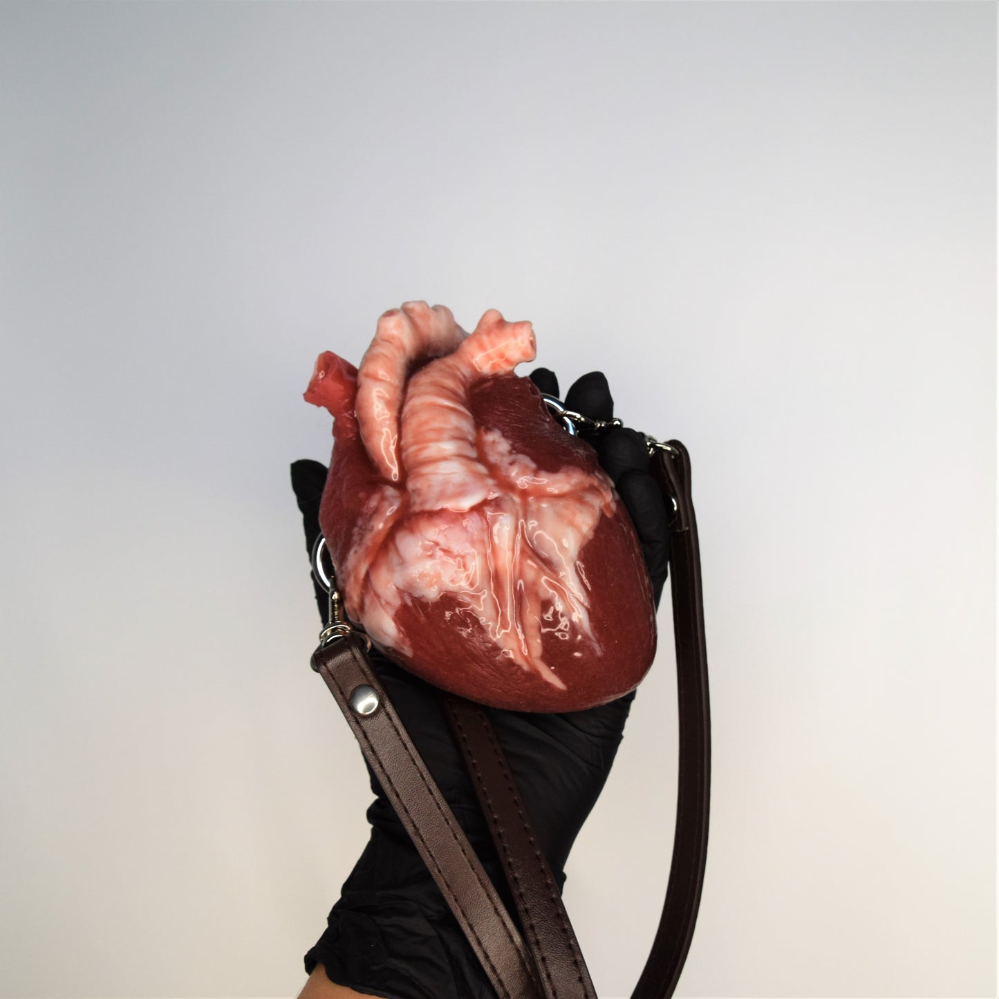 Anatomical Heart Purse with black/brown strap, Realistic Silicone Human Heart Crossbody Mini Bag