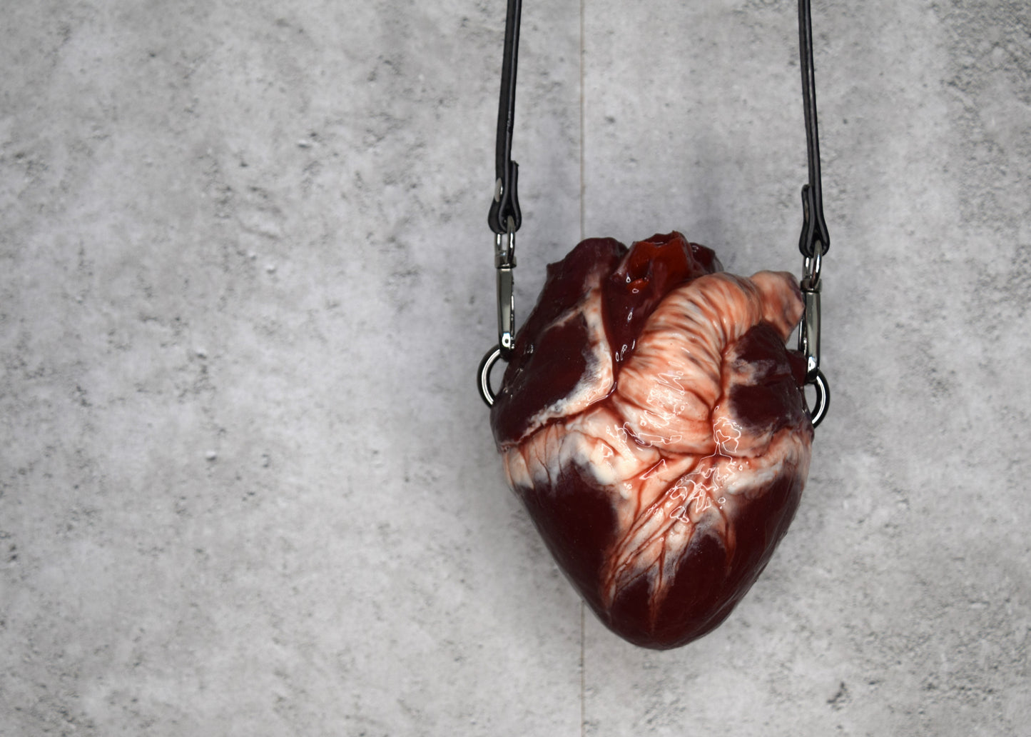 Anatomical Heart Purse 2.0, Black strap, Realistic Silicone Human Heart Crossbody Mini Bag