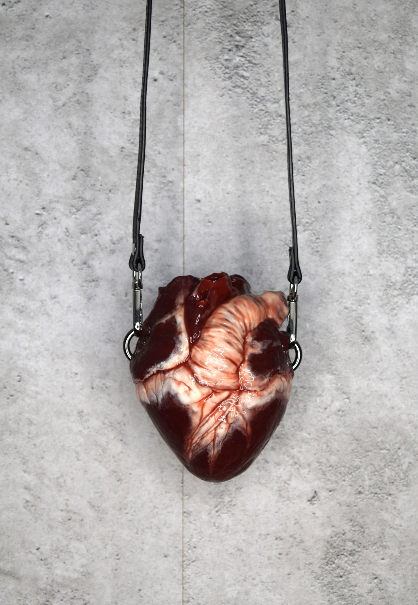 Anatomical Heart Purse 2.0, Black strap, Realistic Silicone Human Heart Crossbody Mini Bag