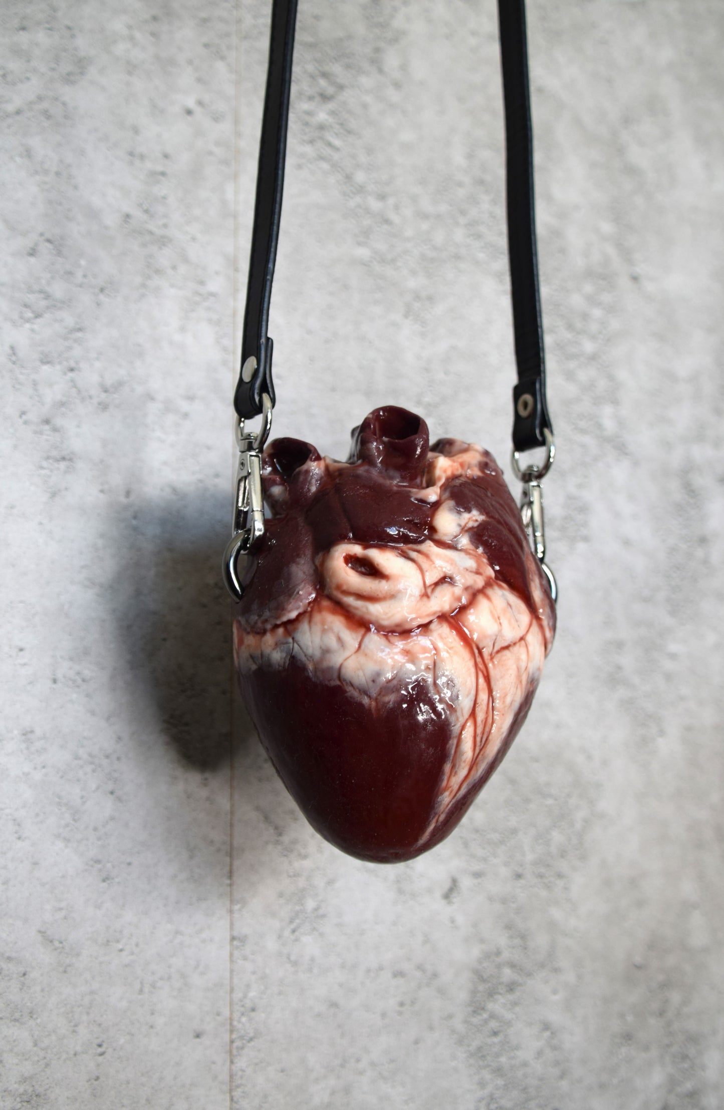 Anatomical Heart Purse 2.0, Black strap, Realistic Silicone Human Heart Crossbody Mini Bag