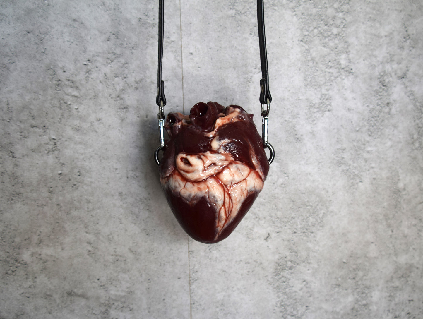 Anatomical Heart Purse 2.0, Black strap, Realistic Silicone Human Heart Crossbody Mini Bag