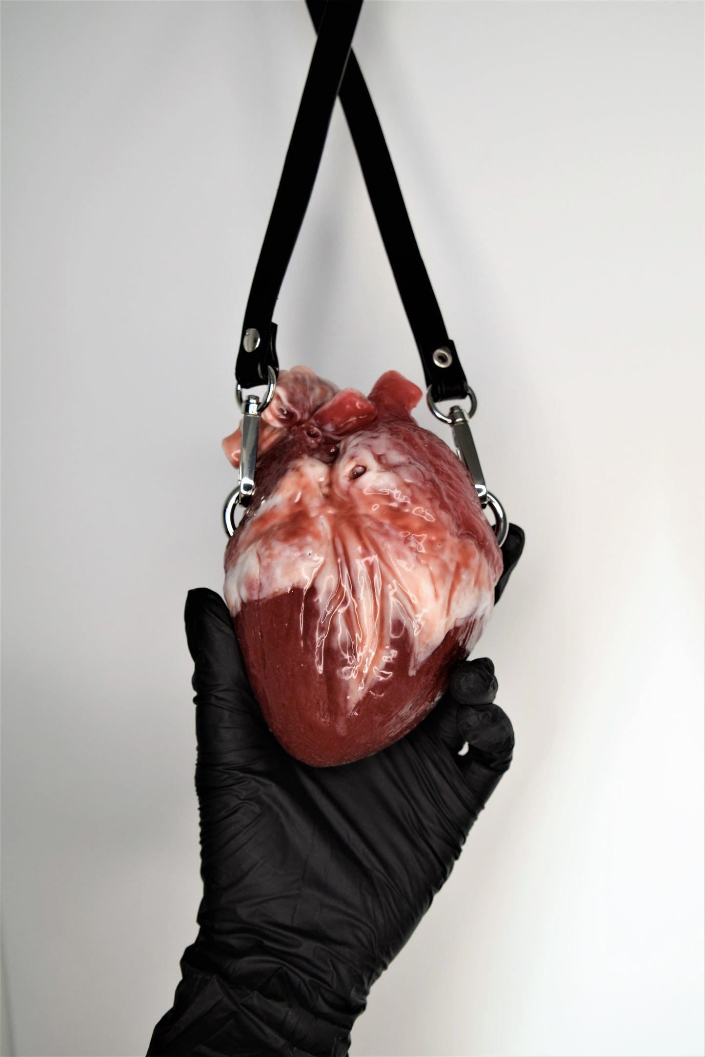 Anatomical Heart Purse with black/brown strap, Realistic Silicone Human Heart Crossbody Mini Bag