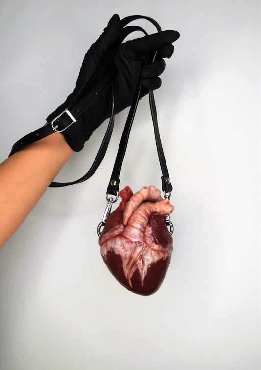 Anatomical Heart Purse with black/brown strap, Realistic Silicone Human Heart Crossbody Mini Bag