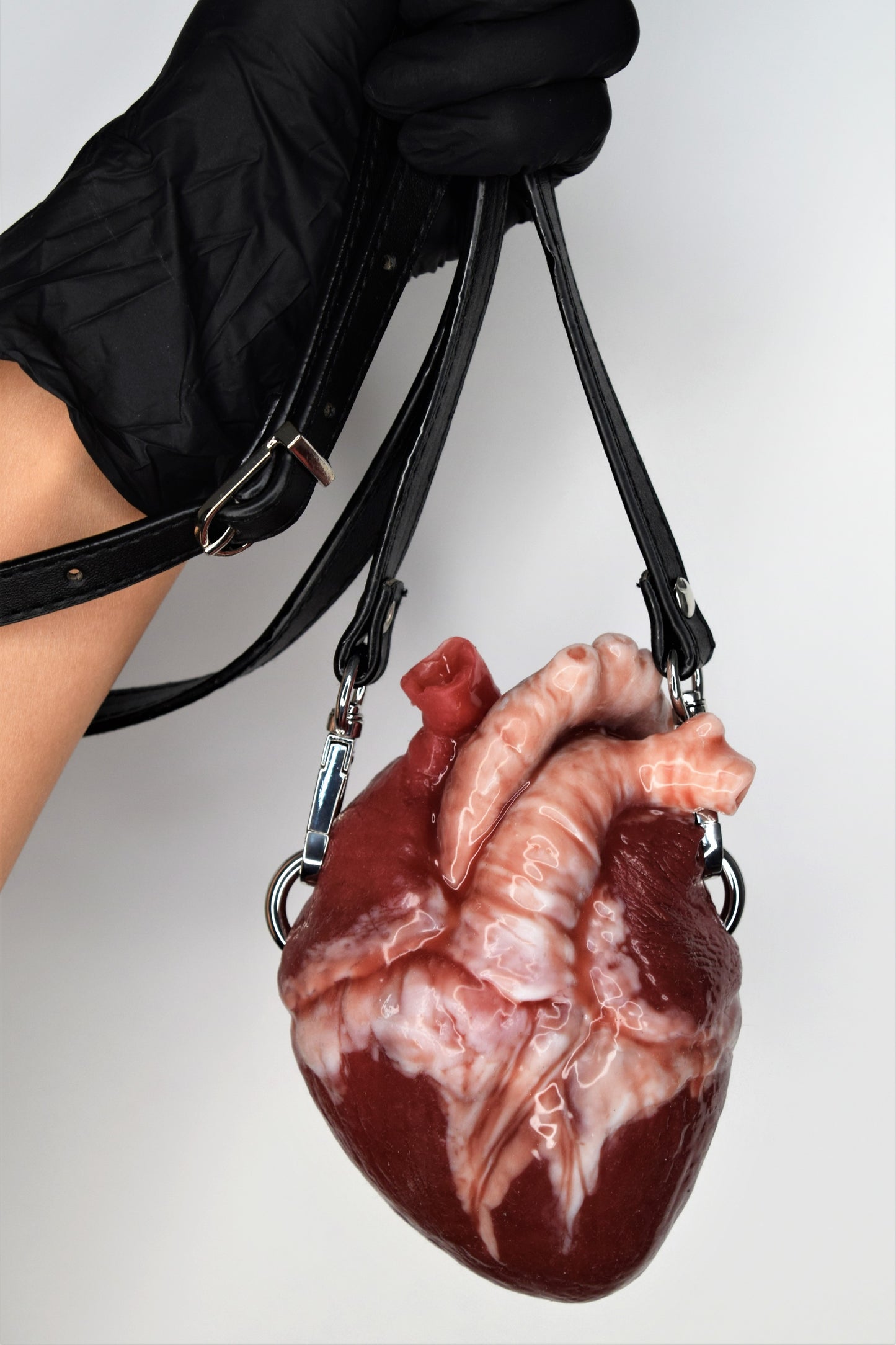 Anatomical Heart Purse with black/brown strap, Realistic Silicone Human Heart Crossbody Mini Bag