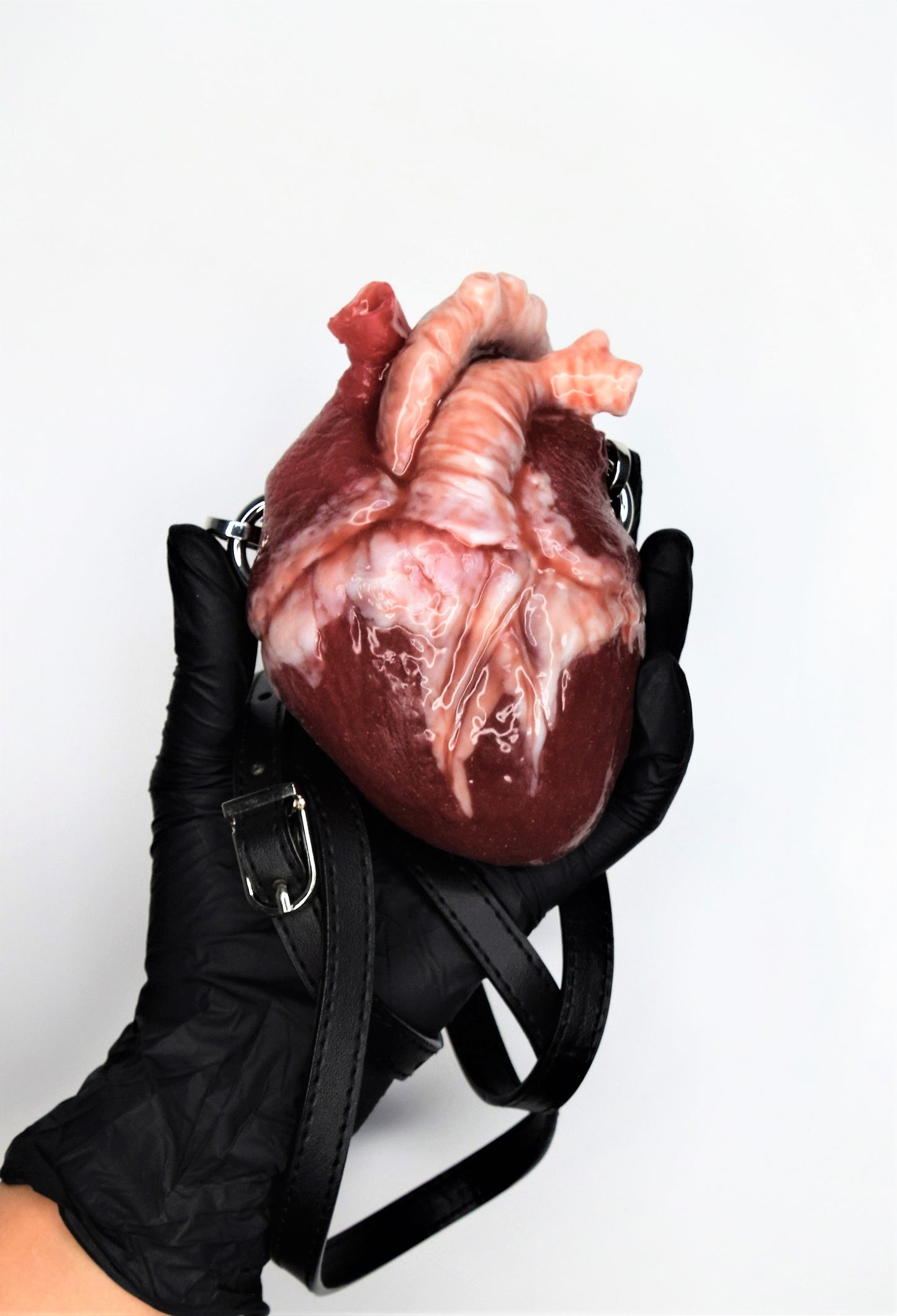Anatomical Heart Purse with black/brown strap, Realistic Silicone Human Heart Crossbody Mini Bag