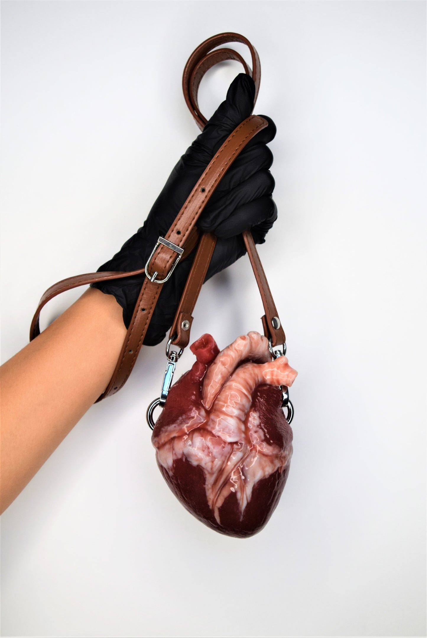 Anatomical Heart Purse with black/brown strap, Realistic Silicone Human Heart Crossbody Mini Bag