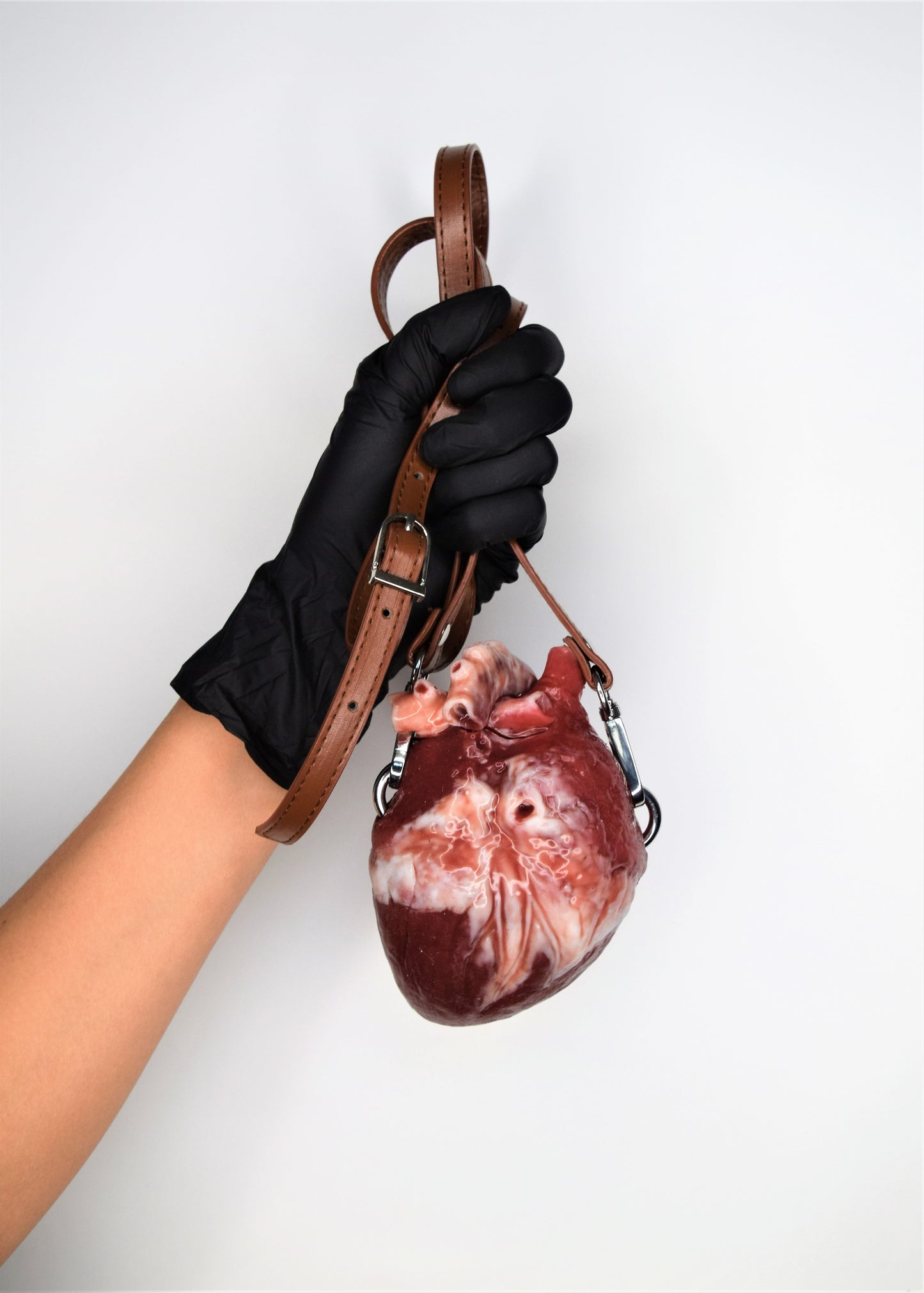 Anatomical Heart Purse with black/brown strap, Realistic Silicone Human Heart Crossbody Mini Bag