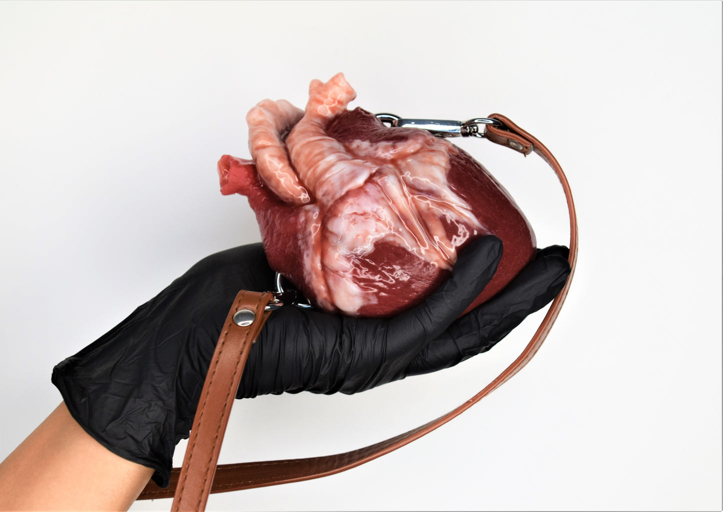 Anatomical Heart Purse with black/brown strap, Realistic Silicone Human Heart Crossbody Mini Bag